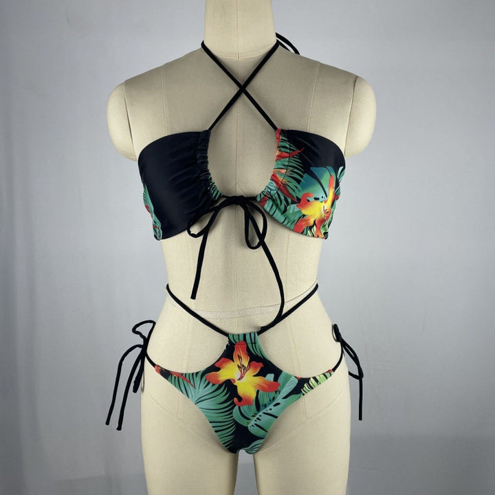 Dame bikinisæt med blomsterdesign og justerbare stropper Skovae