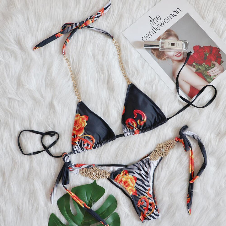 Dame Floral Print Tri-Tie Bikini Sæt Stilla