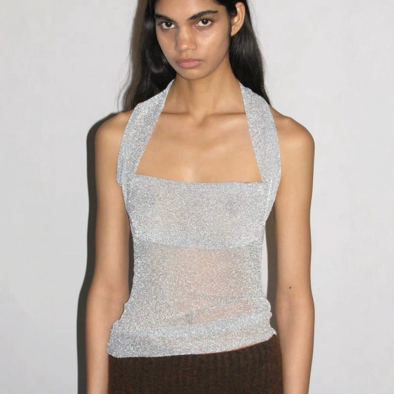 Kvinder Glitrende Net Halterneck Top Stilla