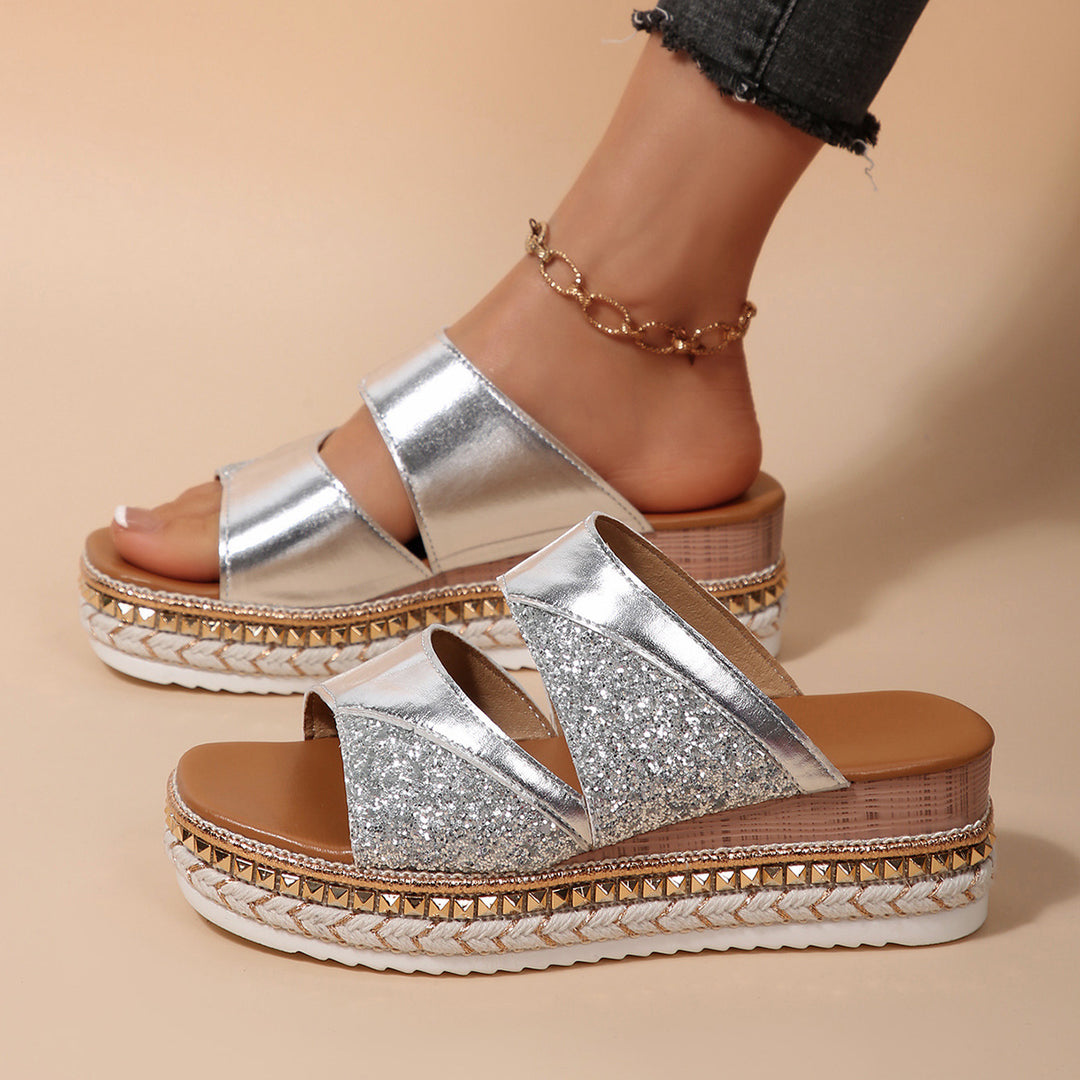 Dame Glamourøse Wedge-Sandaler med glitrende strassbesætning Stilla