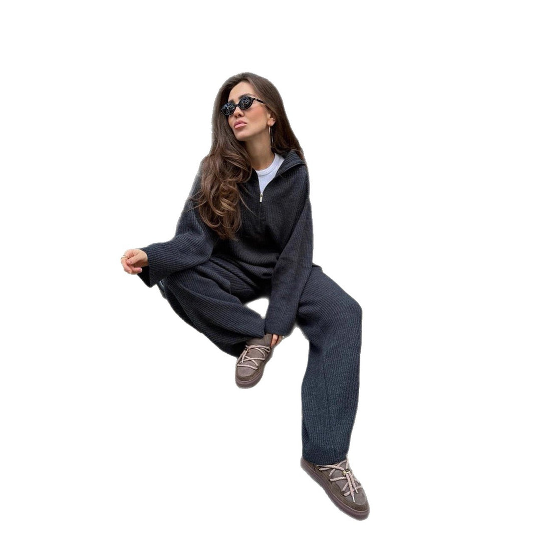Dame Casual Strik Suit med Høj Krave og Løs Fit Stilla