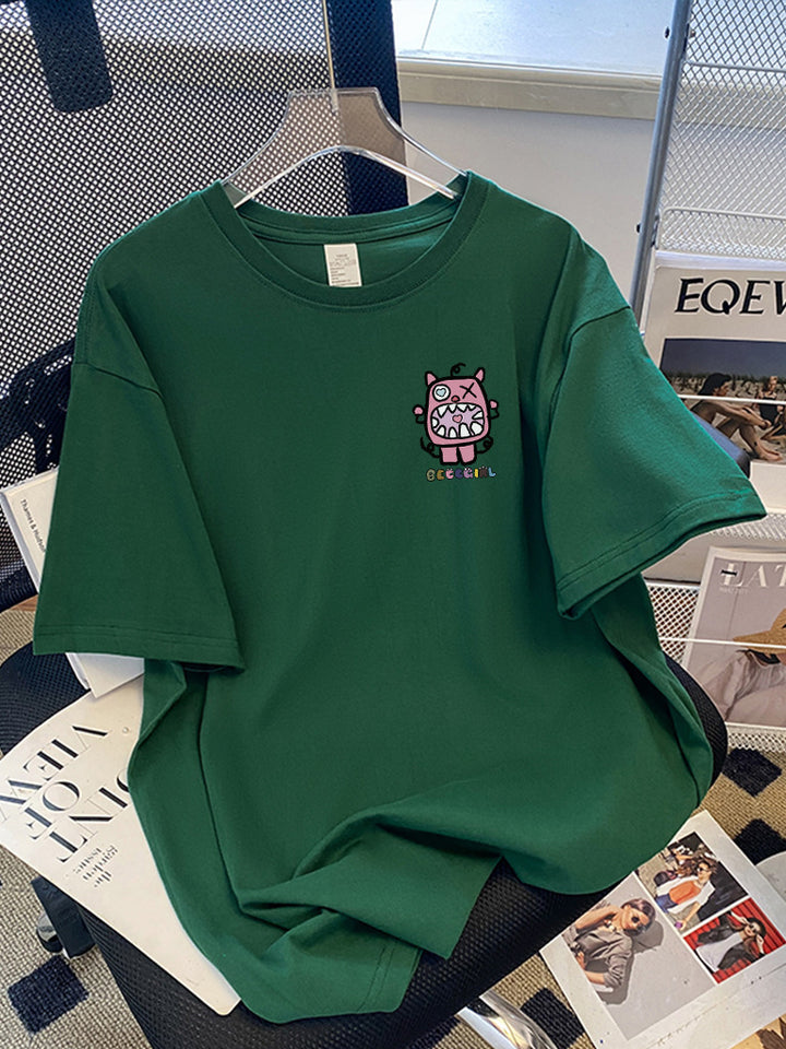 Dame T-shirt med kunstnerisk cartoon-motiv og afslappet snit Stilla