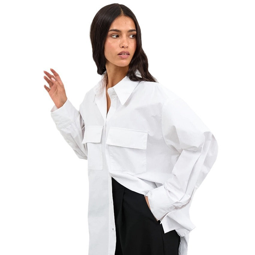 Dame Oversized Skjorte med påsyede lommer og moderne snit Stilla