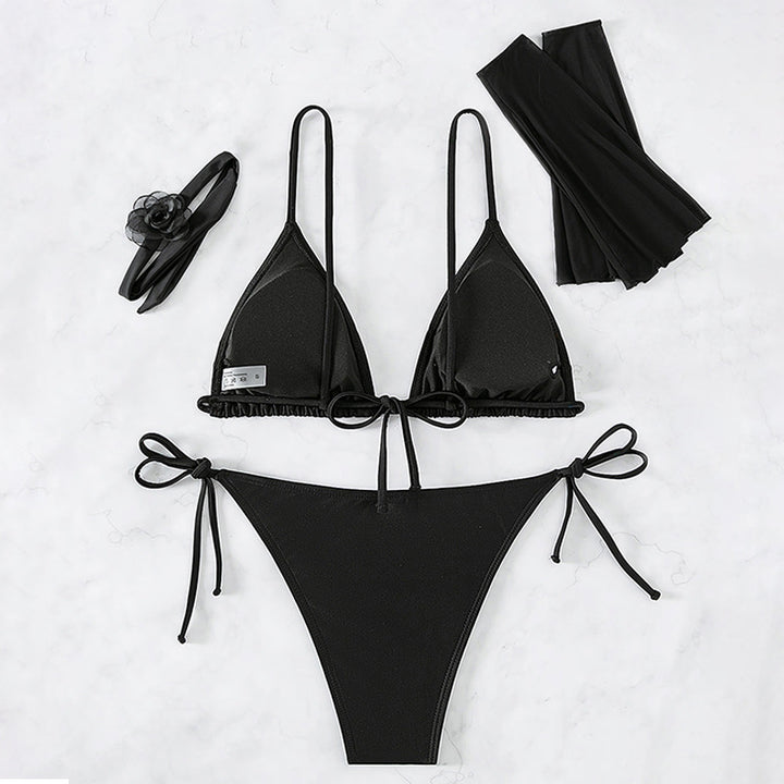 Dame Bikini-sæt med gennemsigtigt overlay og raffinerede detaljer Skovae