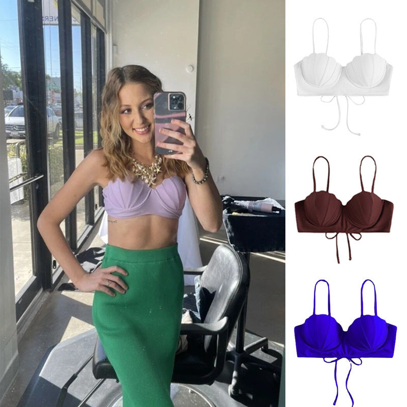 Dame Cropped Bikini-top med musling-designet Skovae