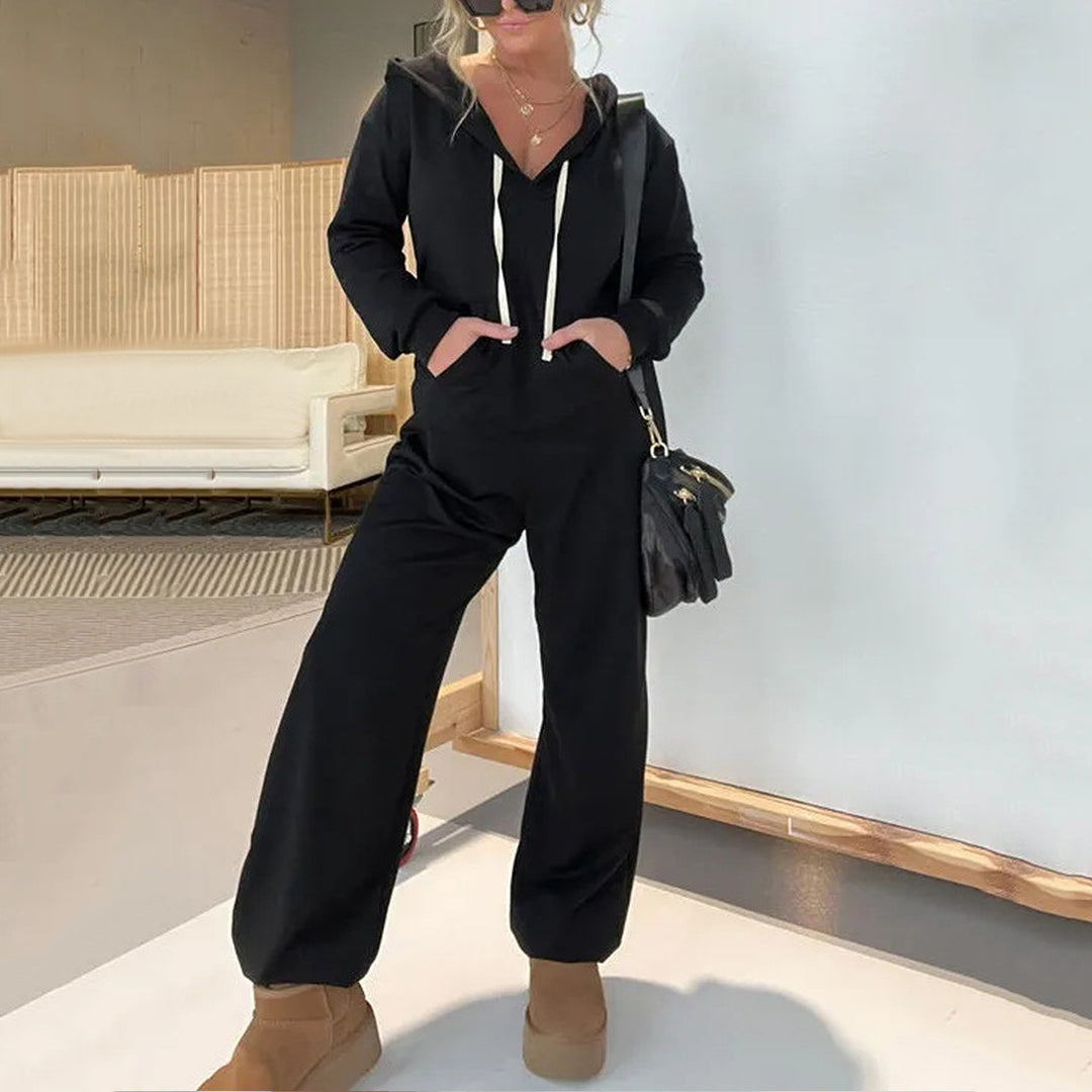 Dame casual jumpsuit med praktisk lynlås og hoodie-krave Stilla