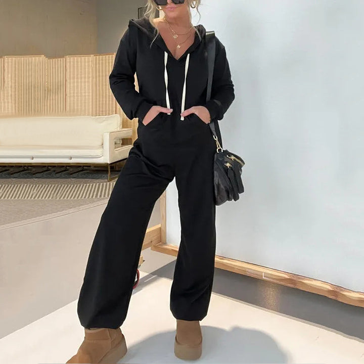Dame casual jumpsuit med praktisk lynlås og hoodie-krave Stilla