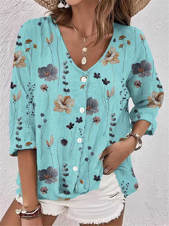 Damer bomuldsbluse med blomsterprint Stilla