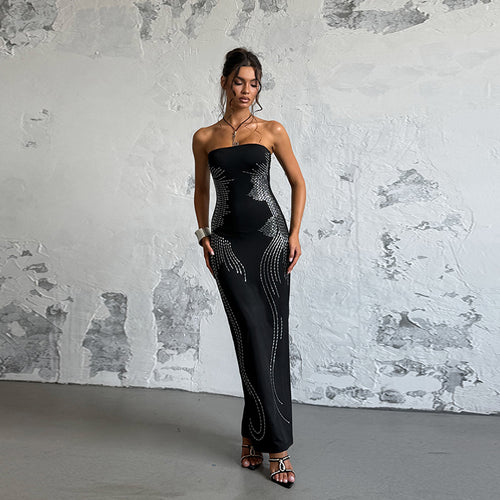 Dame Elegant Bandeau Mini Kjole med funkende accenter Skovae
