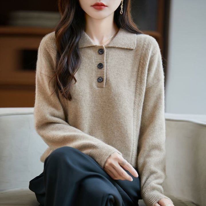 Kvindernes Koshiba-stil Sweater med Elegant Knaplukning Stilla