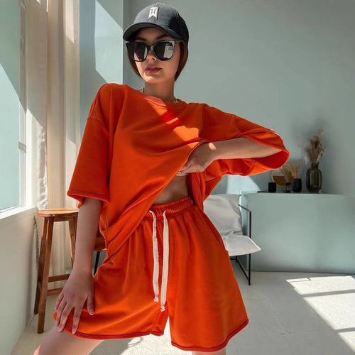 Kvinders casual top og shorts sæt med knapdetaljer Skovae