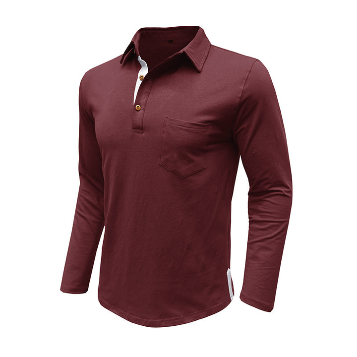 Herre moderigtig langærmet polo shirt med moderne knapdetaljer og brystlomme Stilla