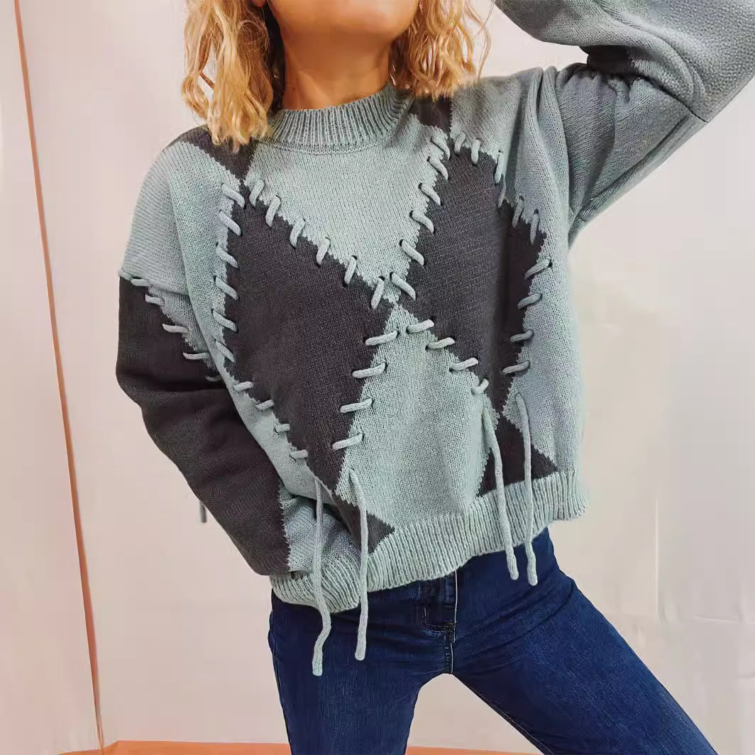 Damer fashionable oversized pullover med krydsede dekorative sømme Stilla