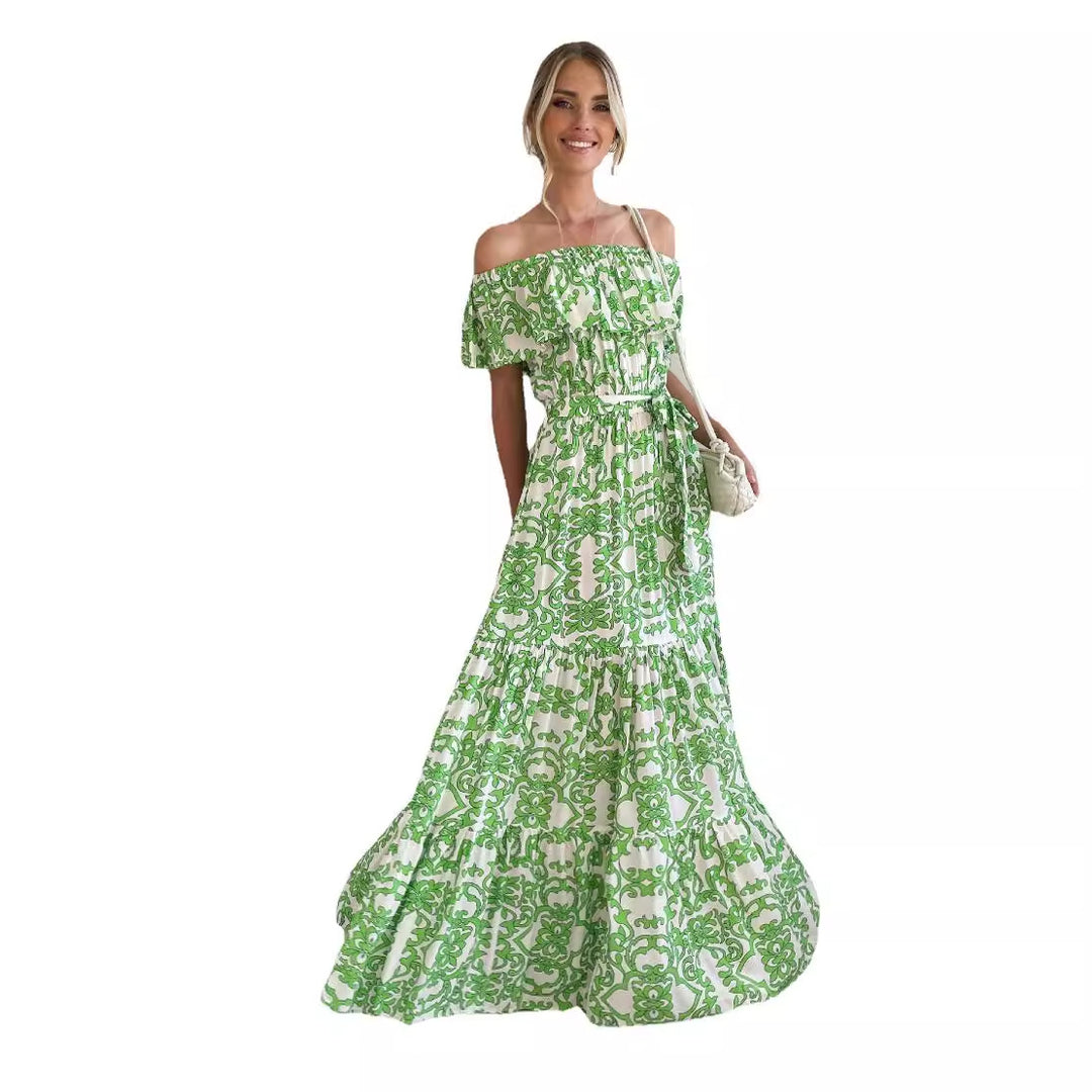 Dame Off-Shoulder Maxikjole med volumetrisk flæsedesign og elastisk talje Stilla