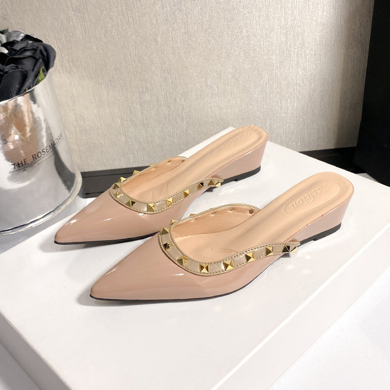 Dame Spids-Tå Wedge Slingback Mules med Nitter Stilla
