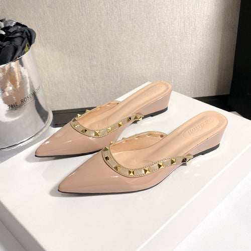 Dame Spids-Tå Wedge Slingback Mules med Nitter Stilla