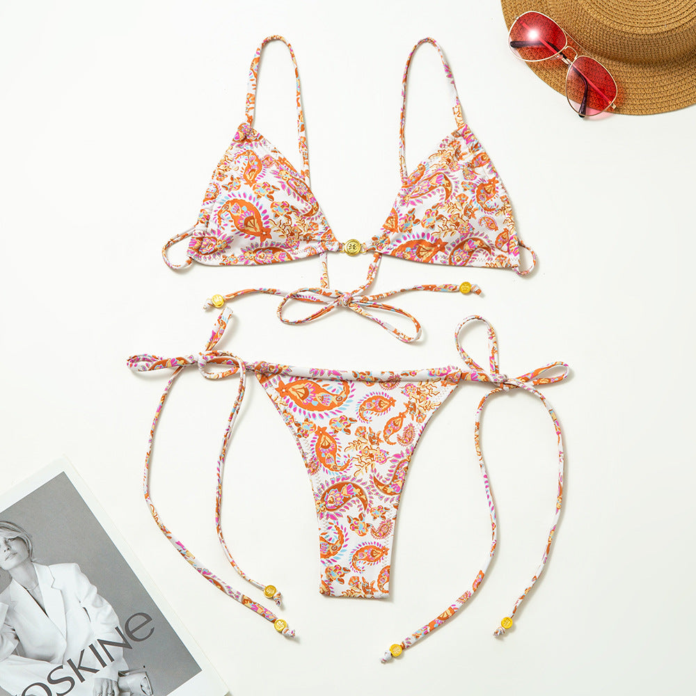 Dame triangel-bikini-sæt med justerbare stropper og elegant mønster Stilla