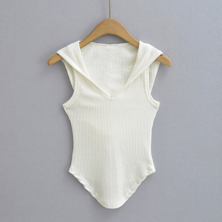 Dame ærmeløs bodystocking med dyb V-udskæring og moderne hættedesign Stilla