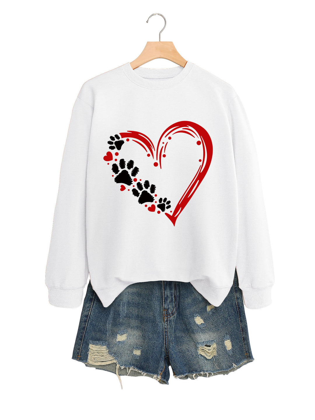 Kvinders sweatshirts med kreativt hjerte- og pote-design Stilla