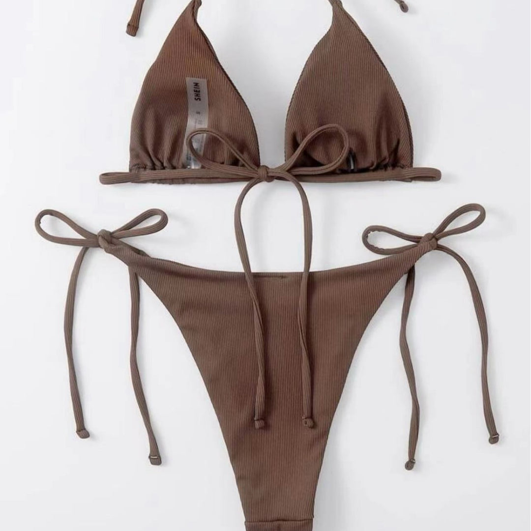 Dame Rib- Bikini-Set med Bindefront Stilla