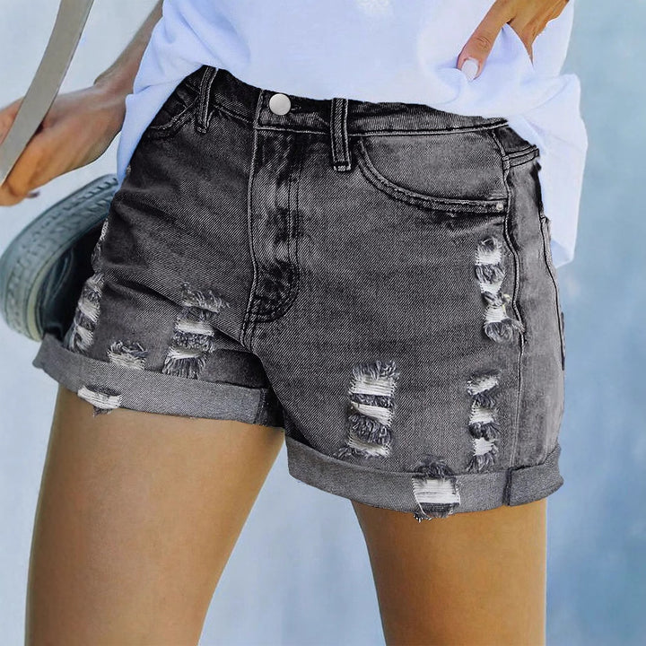 Dame mode Destroyed Denim Shorts med høj talje og oplyste områder Stilla