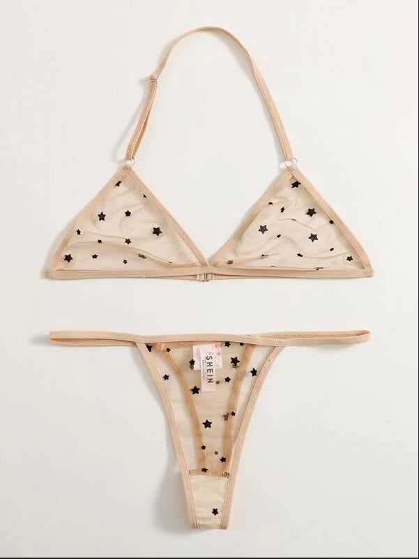 Dame Star-Detail Gennemsigtig Bralette og Thong Sæt Stilla
