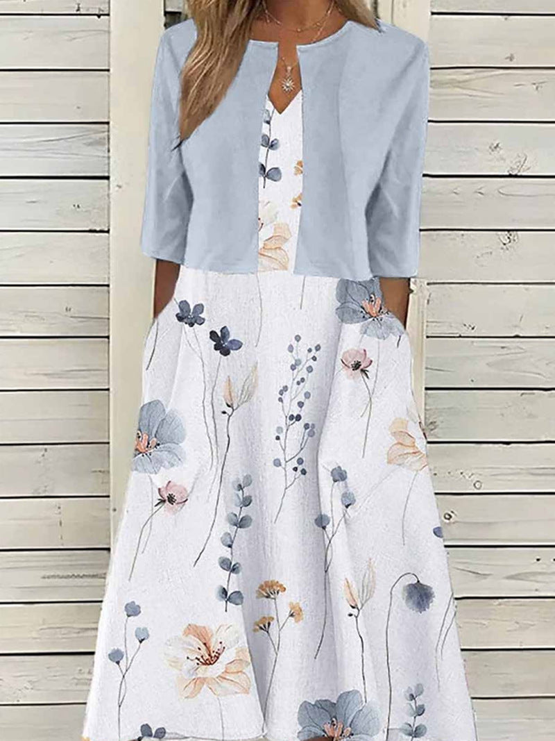 Dame maxikjole med blomsterprint og elegant kort jakke Stilla