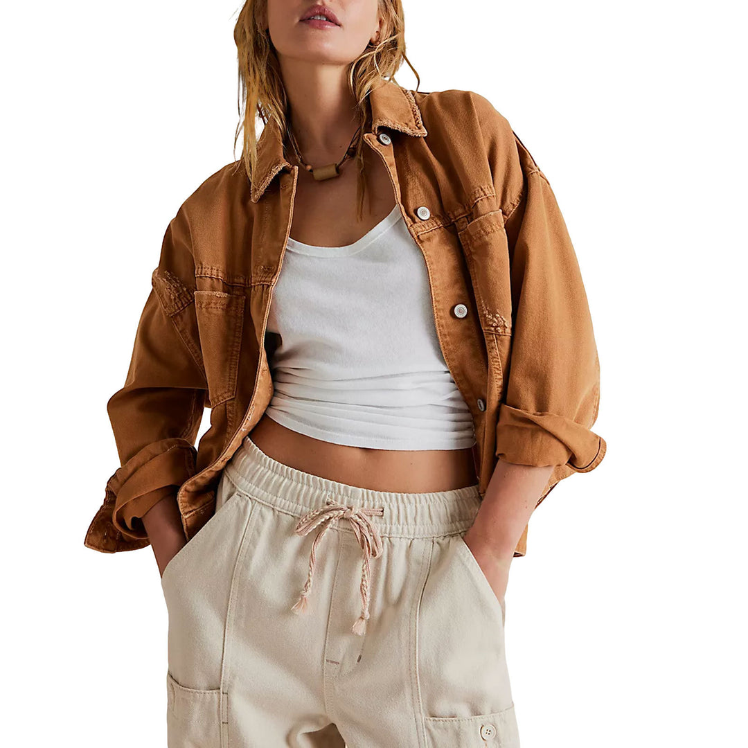 Dame Oversized Jeansjakke med frynset kant og afslappet snit Stilla