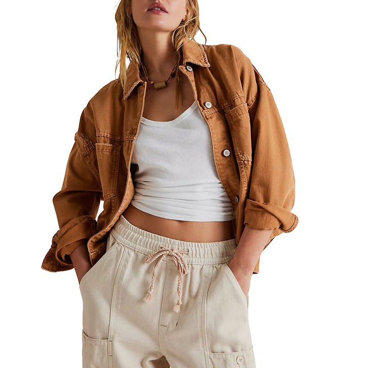 Dame Oversized Jeansjakke med frynset kant og afslappet snit Stilla