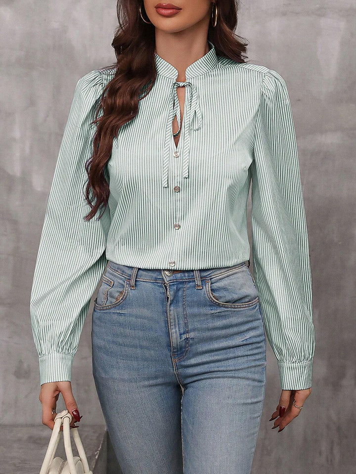 Damer stribet bluse top med krave Stilla