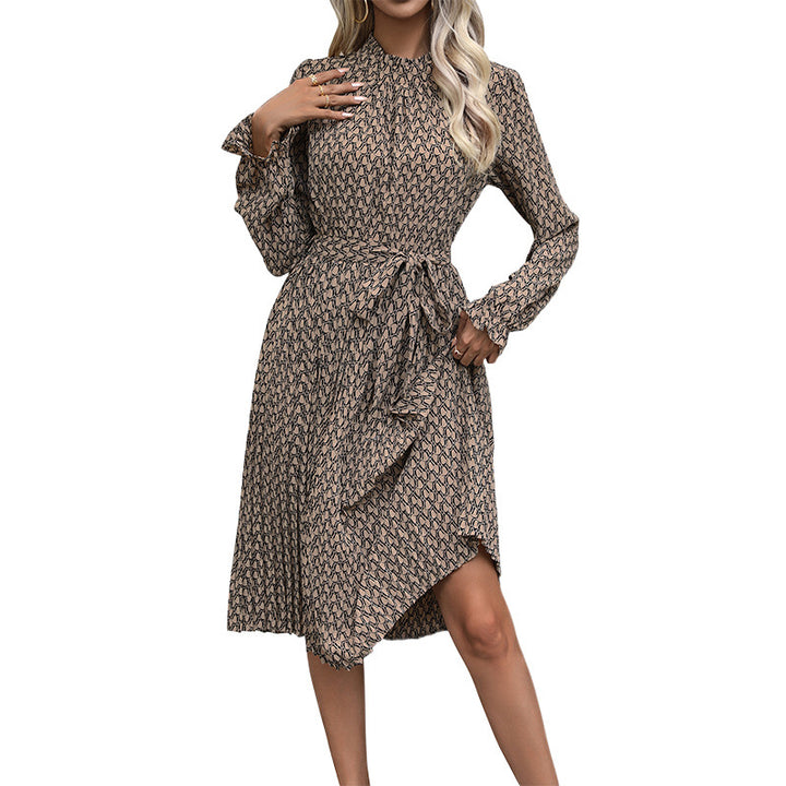 Dame Floral Print Midi Kjole med Taljering Stilla