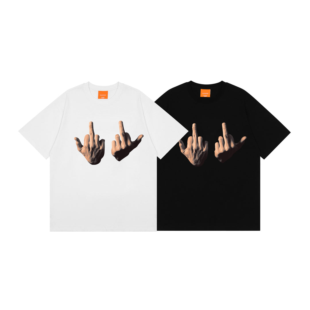 Dame T-shirt med provokerende håndgesture-tryk Stilla