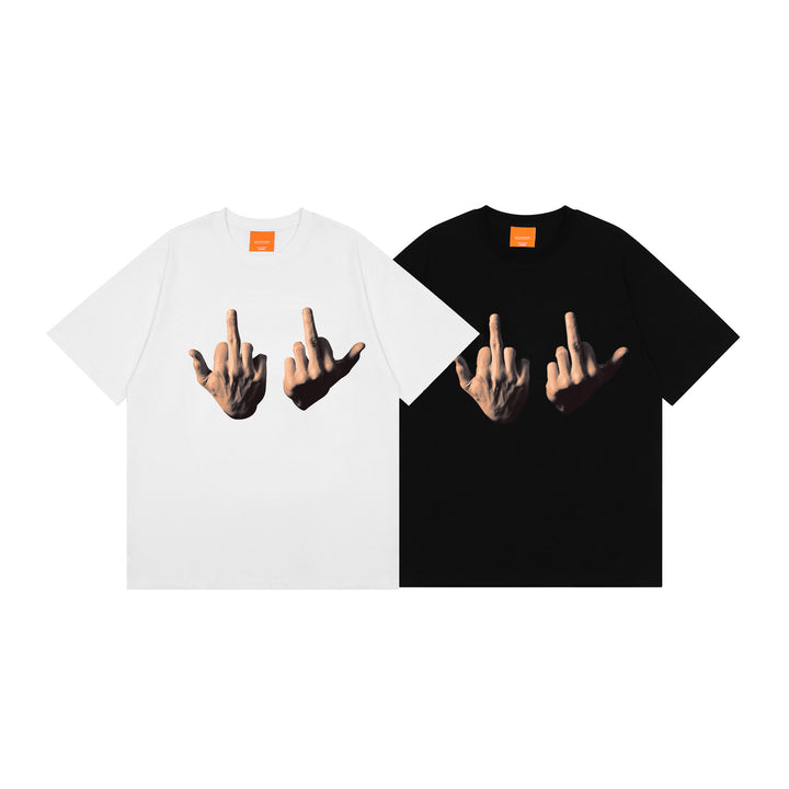 Dame T-shirt med provokerende håndgesture-tryk Stilla