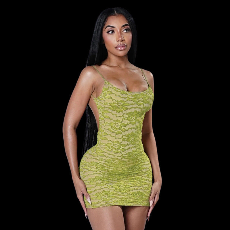 Damen Spitzen-Cocktailkleid mit enganliegendem Schnitt und Spaghettiträgern Skovae