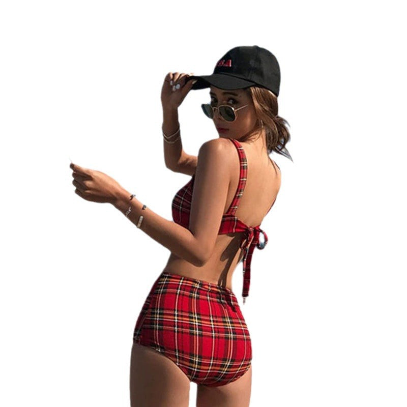 Femme Højskåret Ternede Bikini-Sæt Stilla