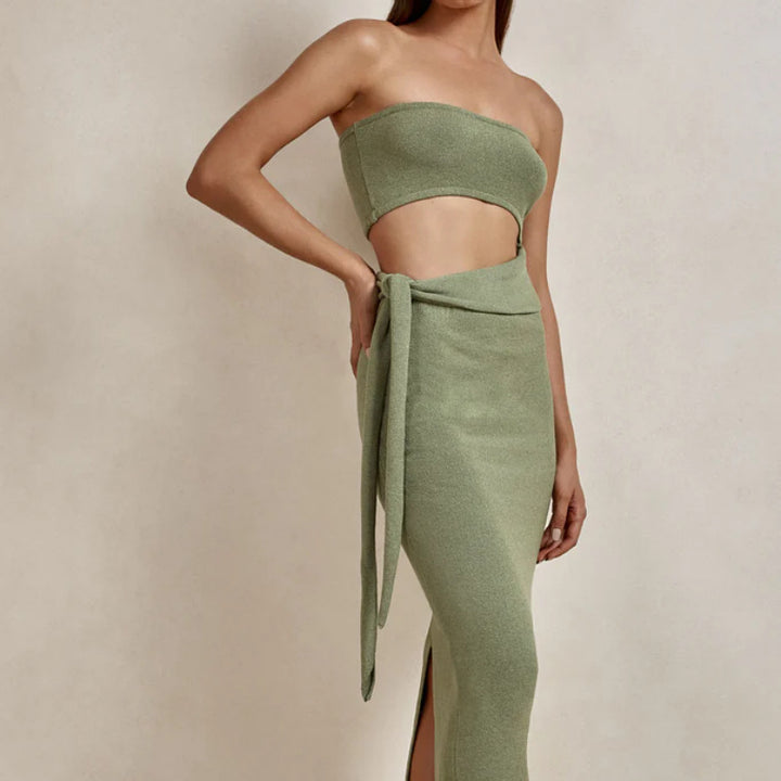 Dame Crop Top og Midi-Nederdel Sæt med Bindebælte og Urban Stil Stilla
