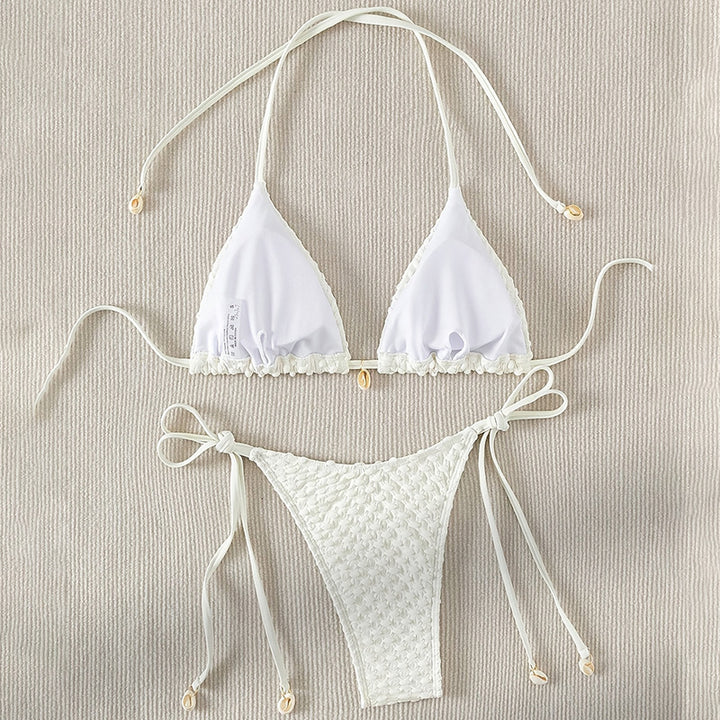 Dame triangel-bikini med elegante musling-detaljer og justerbare stropper Stilla