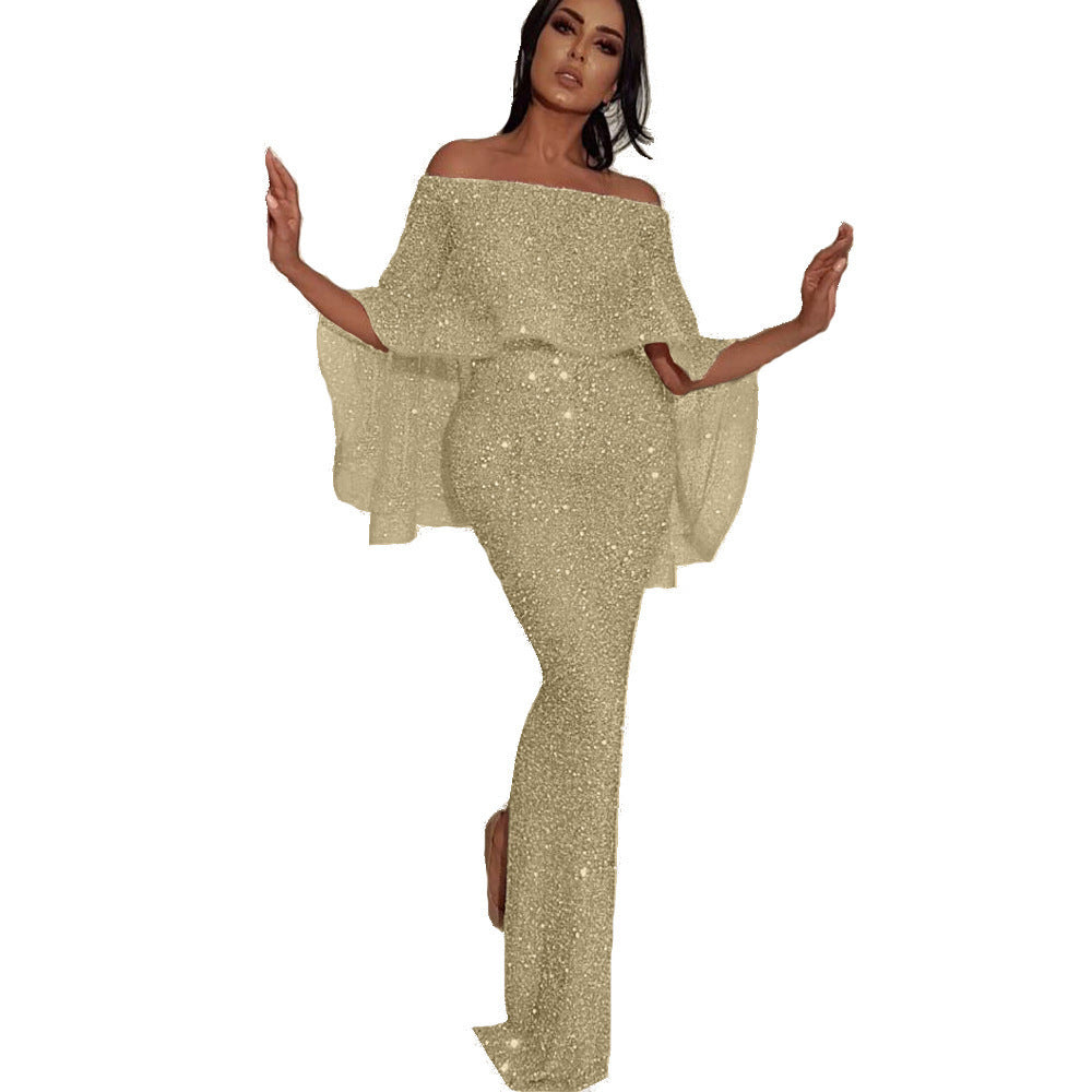 Dame elegant aftenensemble med off-shoulder top og glitrende detaljer Stilla