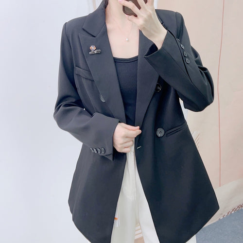 Dame Elegant Oversized Blazer med dobbelt knaplukning og kvalitetsdetaljer Stilla