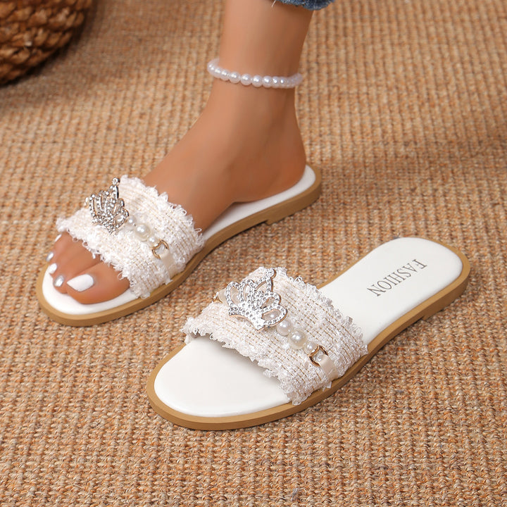 Dame elegante slippers med elegant perleprydelse og moderigtige remdesign Stilla