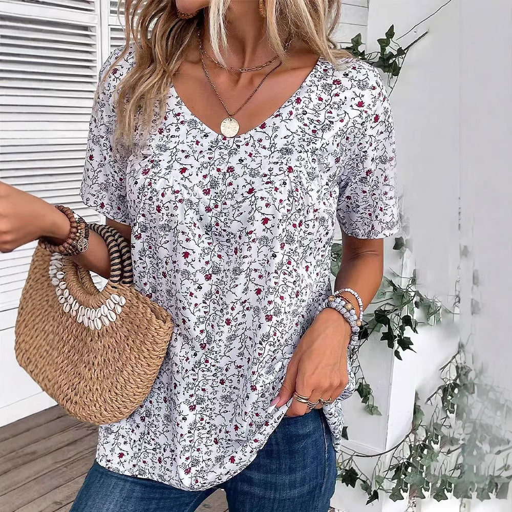 Dame Blusenshirt med floral print og dekorative trykdetailler Stilla