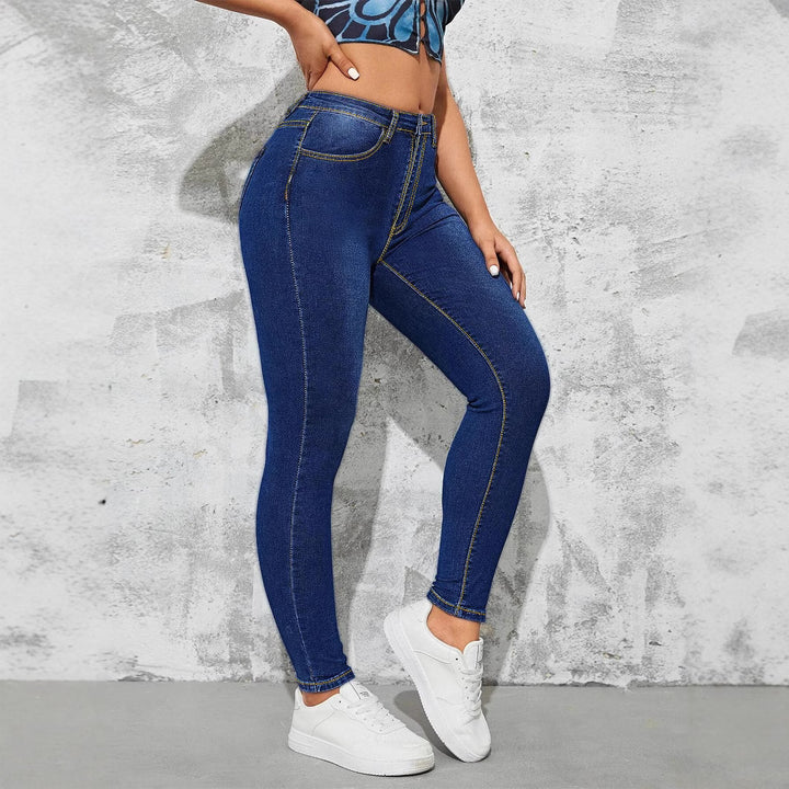 Dame Slim Fit Jeans med høj talje og figursyet design Stilla