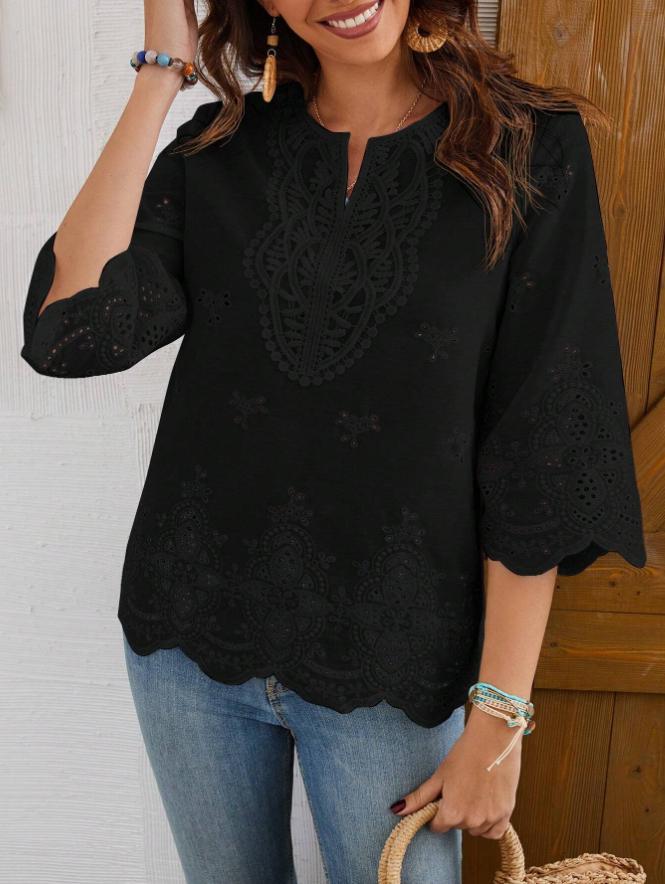 Damebluse med kunstneriske broderier Stilla