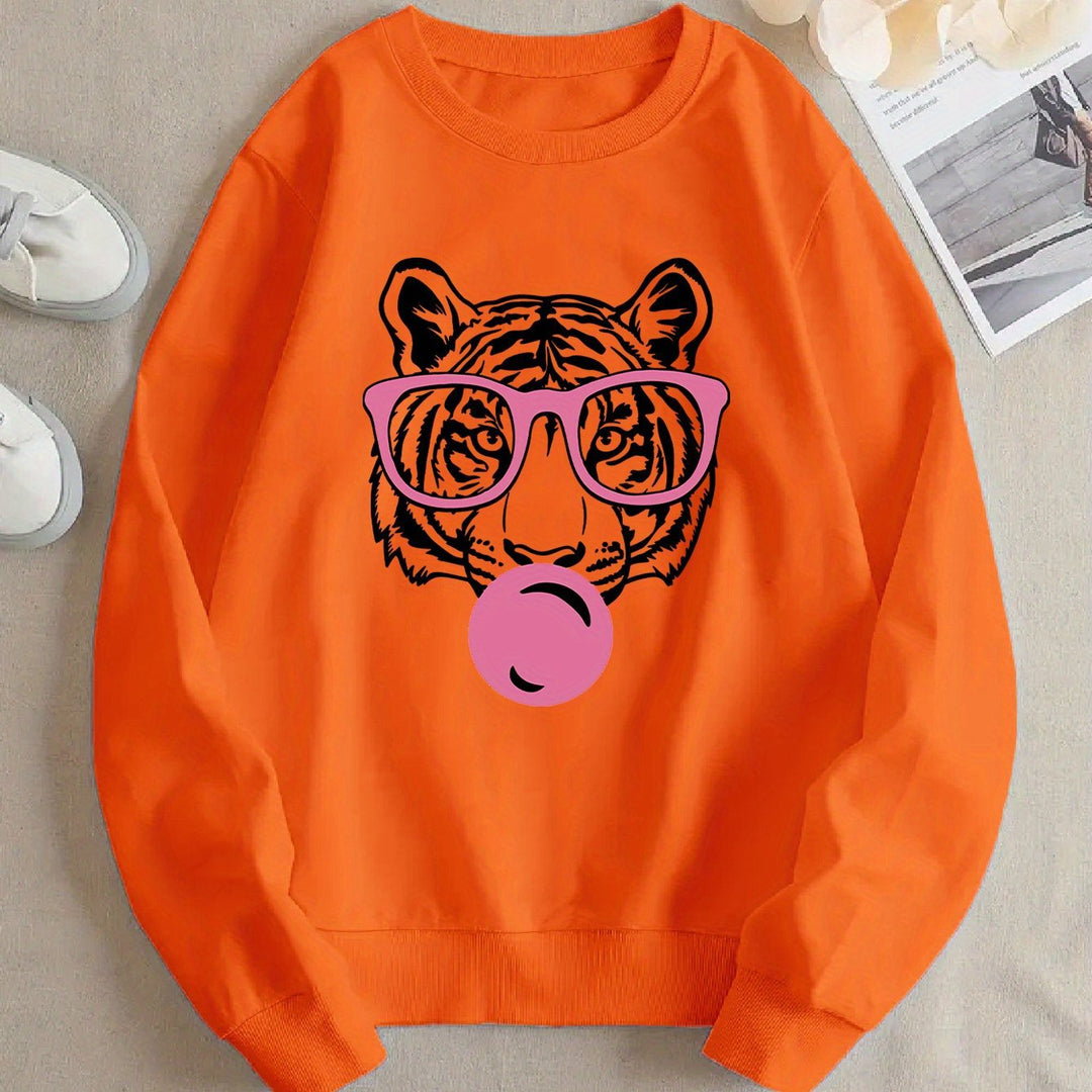 Kvinders sweatshirt med kreativ tiger design og afslappet snit Stilla