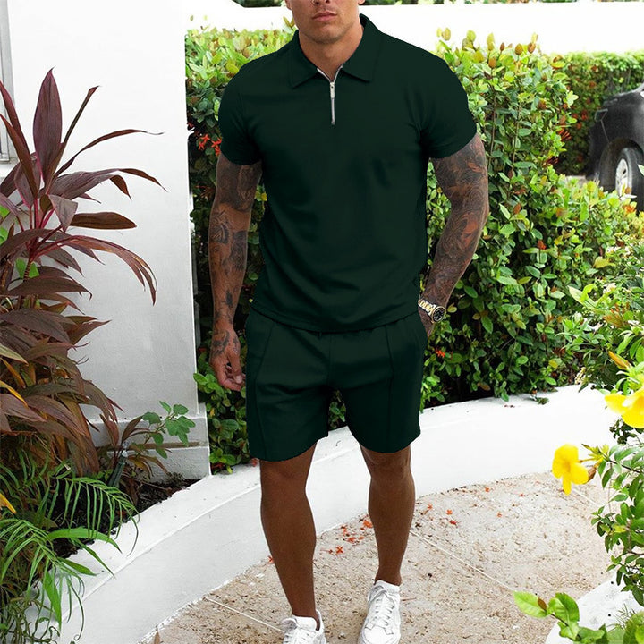 Herre fritid-zip-up polo og shorts sæt Stilla
