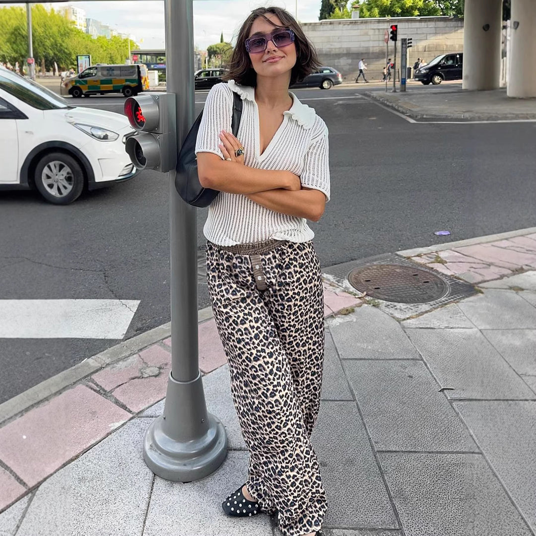 Dame Mode Leopardbukser med elastisk talje Skovae