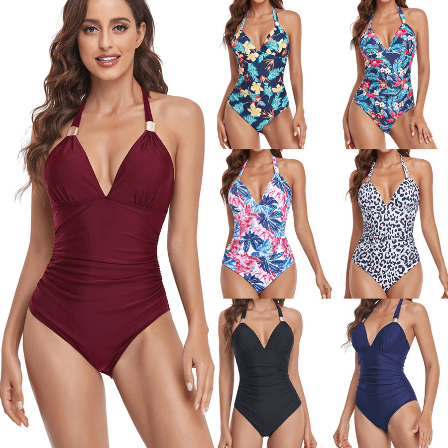 Femme Plunge Neck Leopardmønster Én-delt Badedragt Stilla