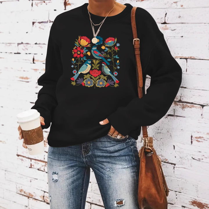 Kvinders sweatshirt med blomsterfuglemotiv og afslappet skæring Stilla