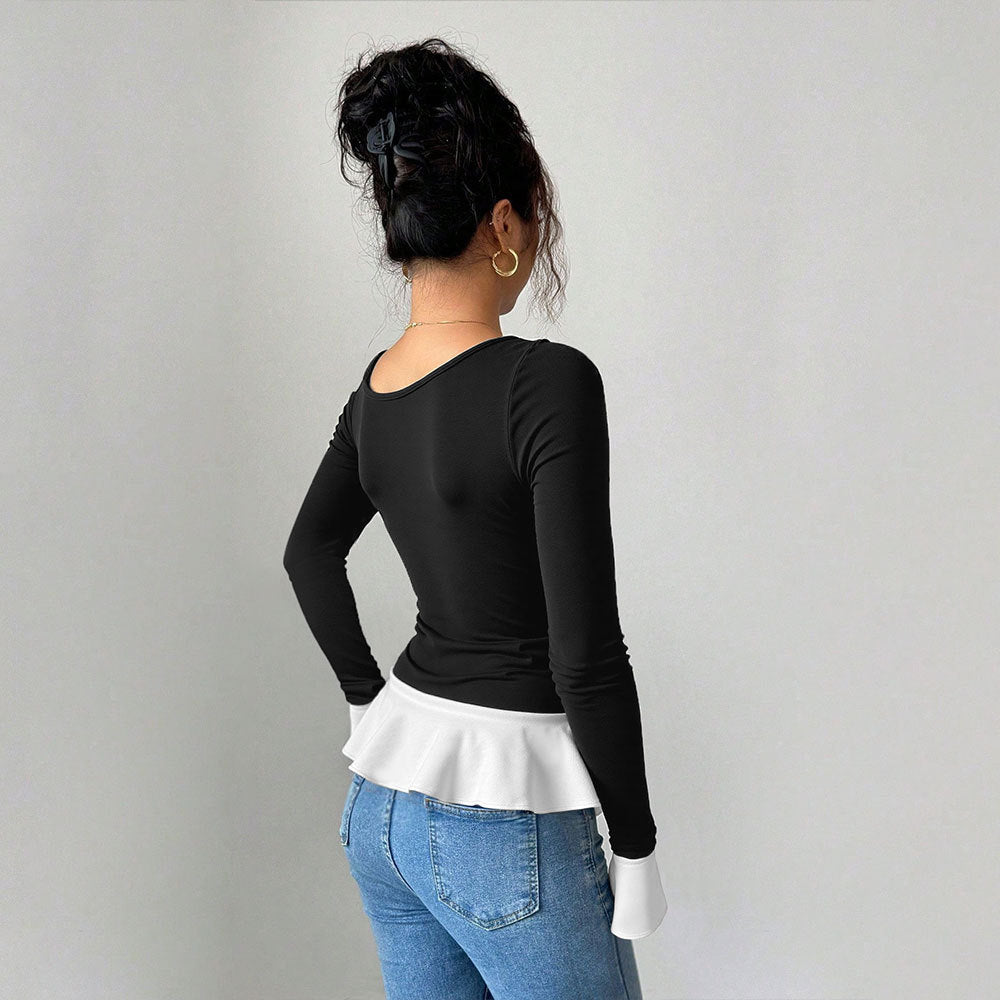 Kvindernes Off-Shoulder Top med fashionable flæse og dekorativ båndelement Stilla