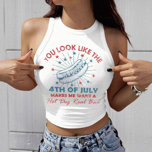 Dame Cropped Tanktop med kreativ tekst og livligt design Skovae
